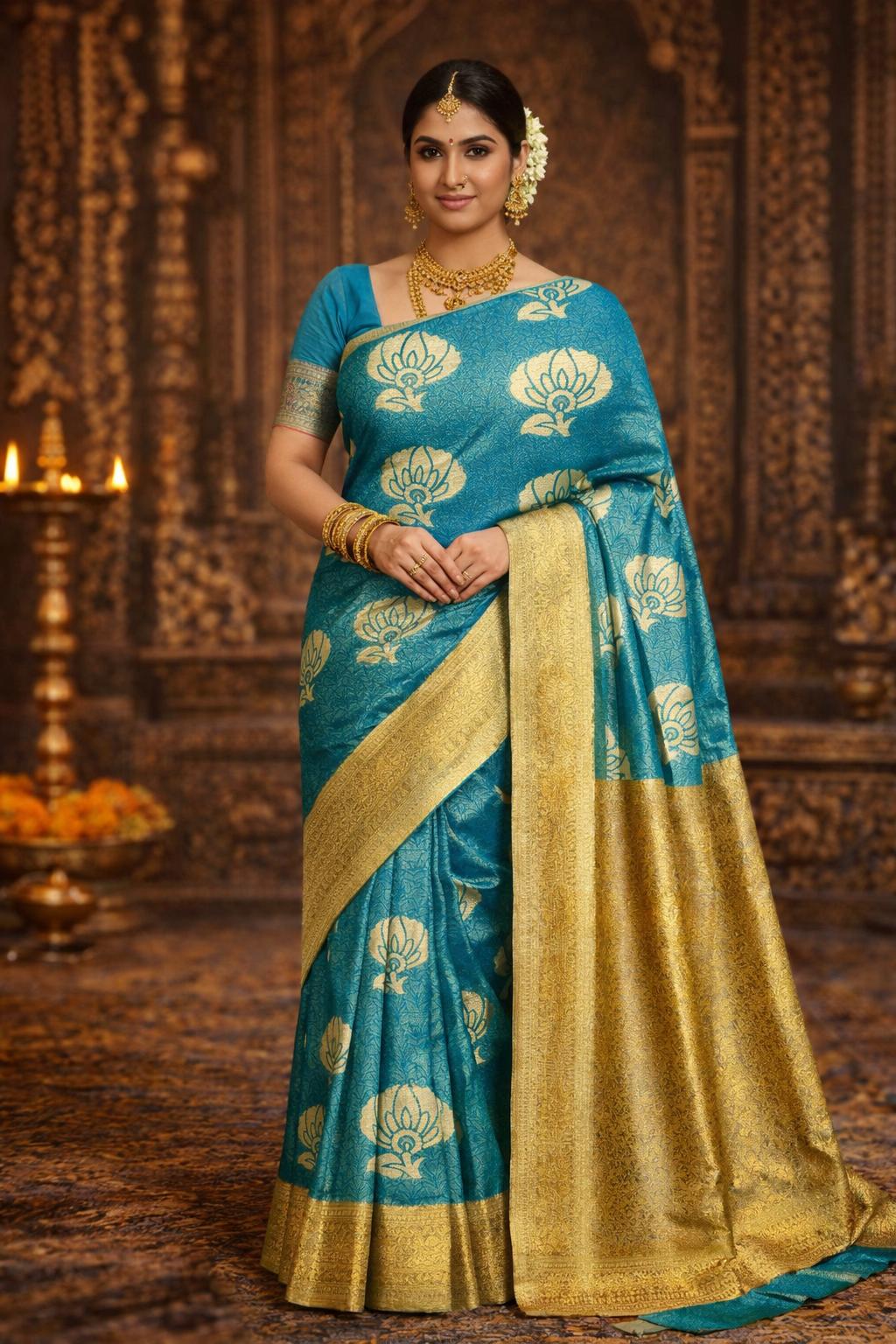 Peacock Blue Zari Kanchipuram